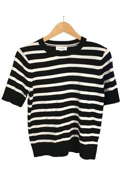 Striped Black & White Free Assembly Short-Sleeve Sweater Womens Size M Soft Cott